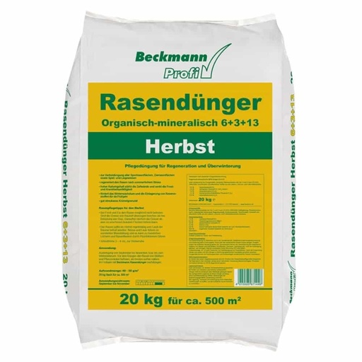 [BONI-42930] 20 kg Rasendünger Herbst Beckmann NPK-6+3+13  f.ca. 500m²