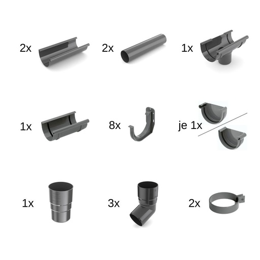 [BONI-62-024E-SET4] Set Regenrinne 4m graphit System 125